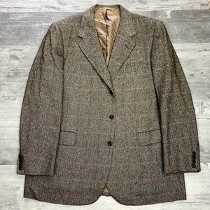 Oxxford Clothes Tan Herringbone Plaid Cashmere Sport Coat 48L